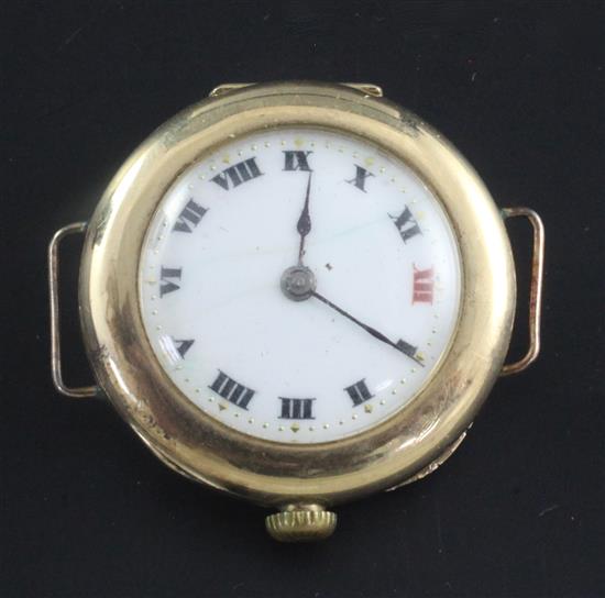 A gentlemans early 20th century 15ct gold Rolex manual wind wrist watch,